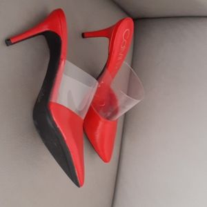 Calvin Klein red/clear heels